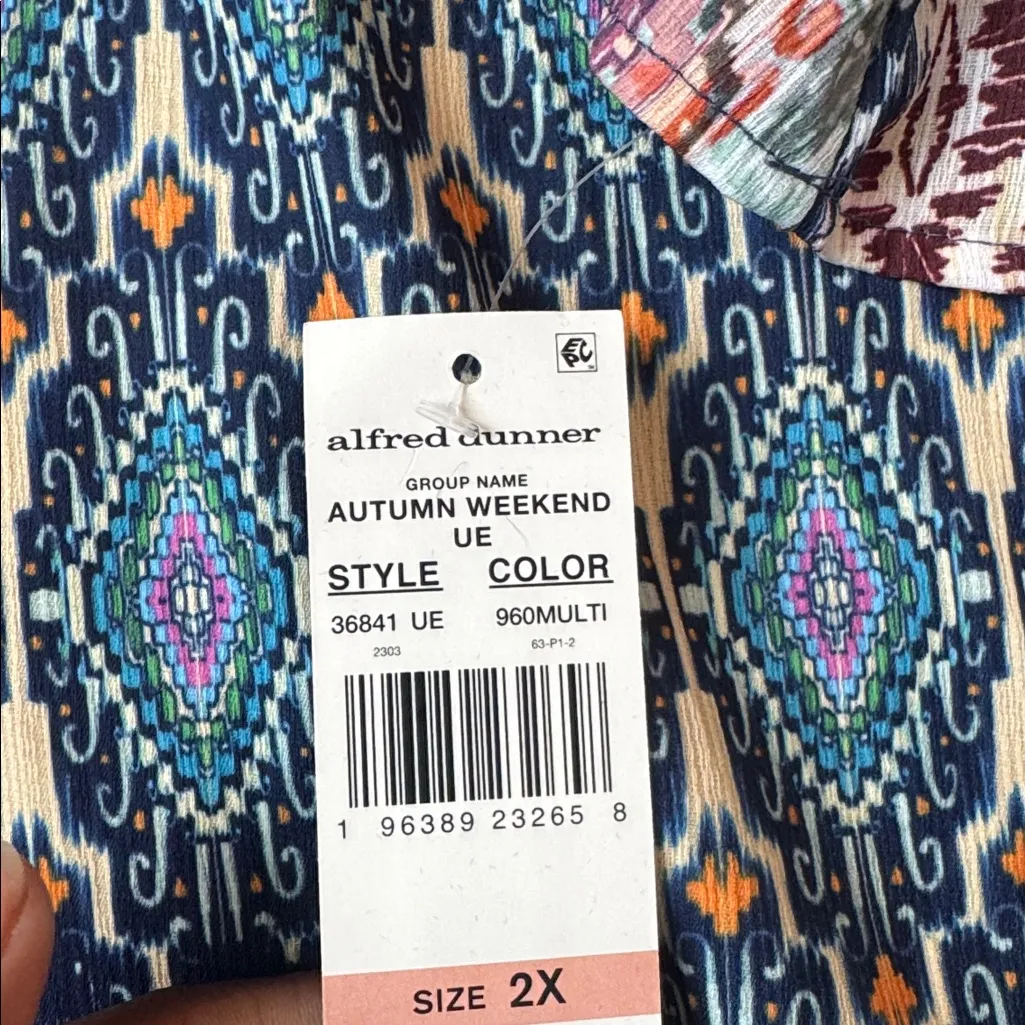 Alfred Dunner Autumn Weekend Abstract Multicolor Button Down Blouse SIZE 2X - Image 5