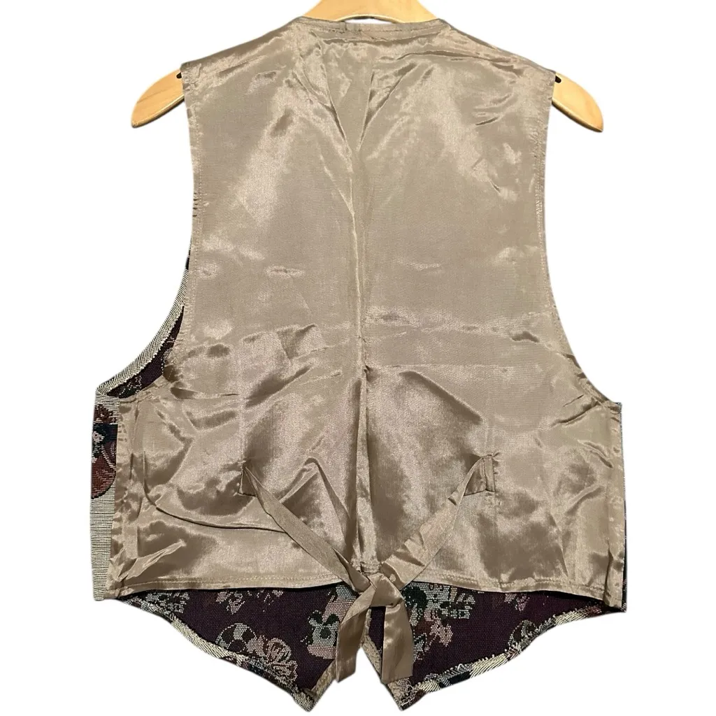 Facets by Mirrors Vintage Women Size M Christmas Tree Santa Claus Tapestry Vest Tan Size M - Image 3