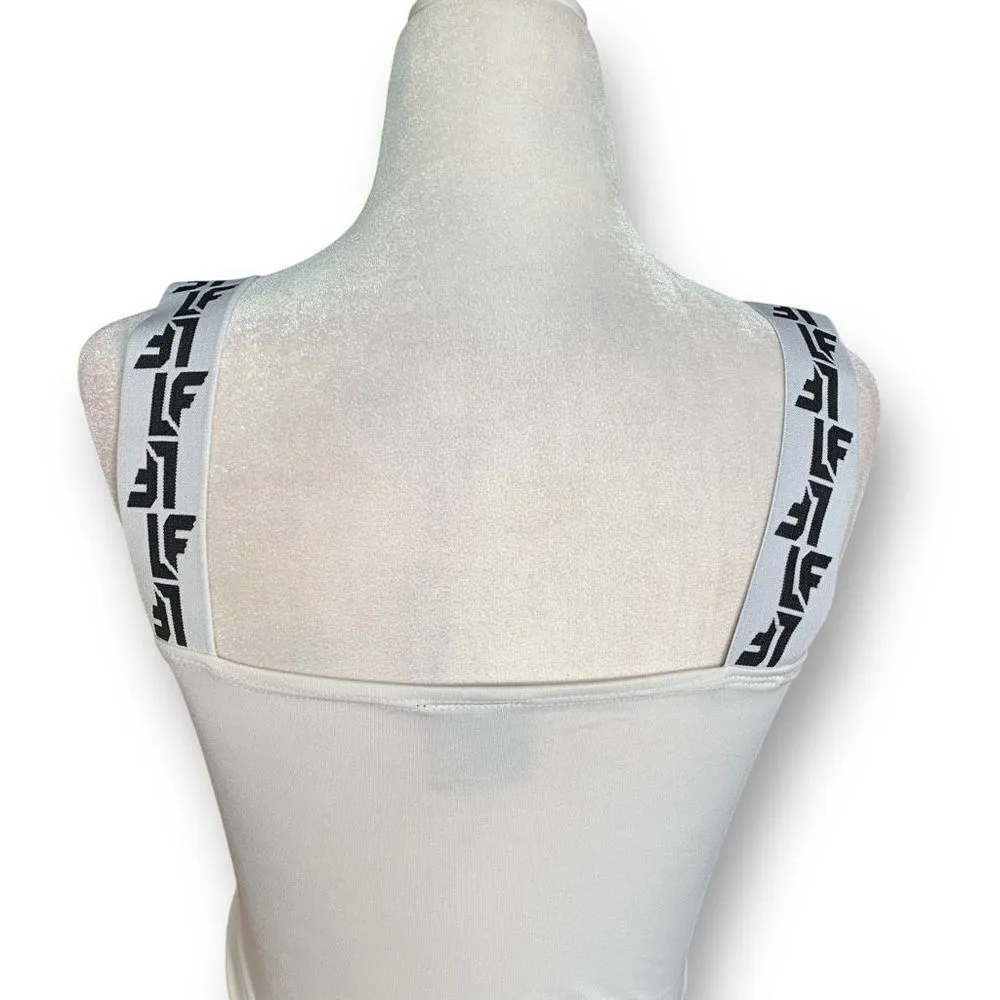 LF The Brand Tank Top Cropped White Black Logo Elastic Band Square Neck Small - Image 2