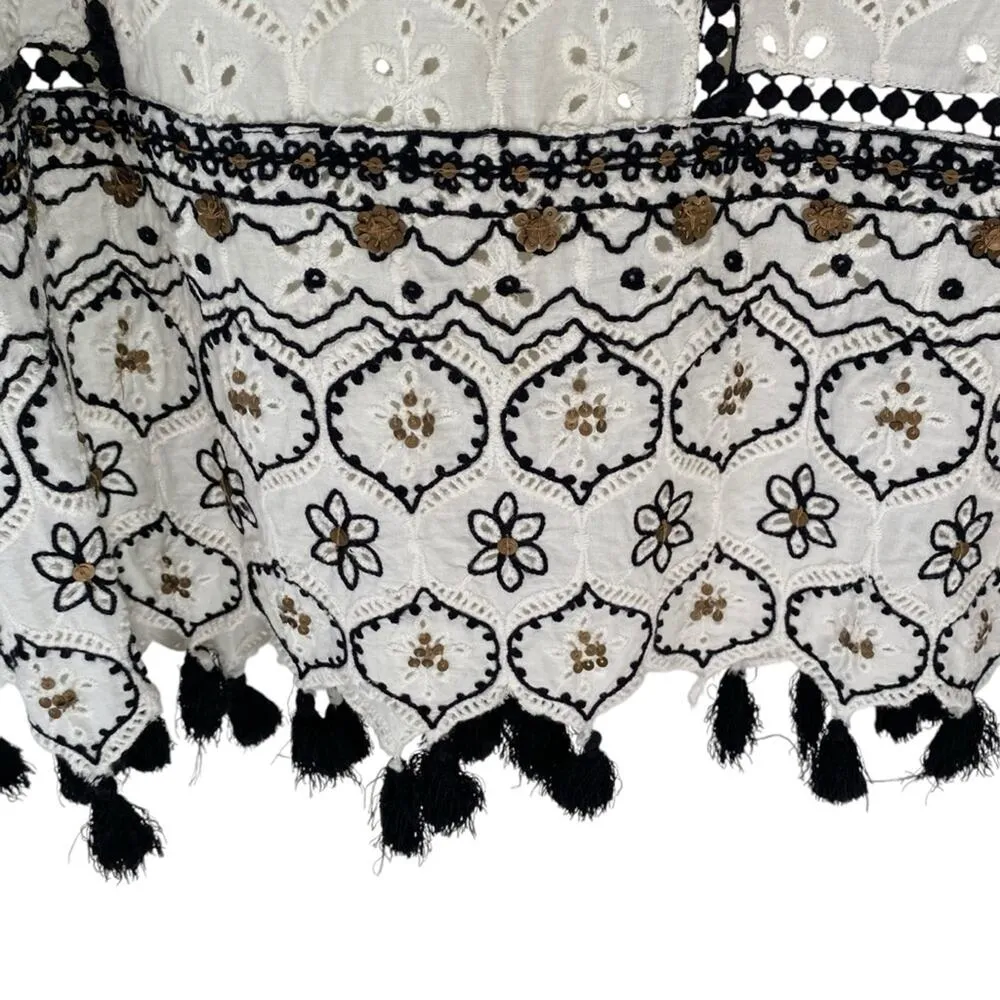 Hemant & Nandita Anthropologie Aditya Embroidered Eyelet Cover Up Swim Large Black - Image 7