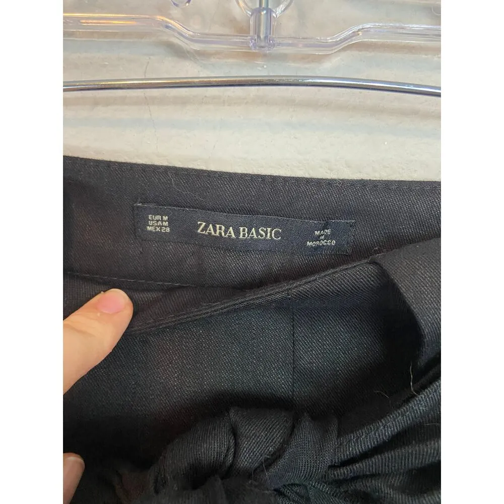 zara tie front straight leg black linen pants size M NWT - Image 3