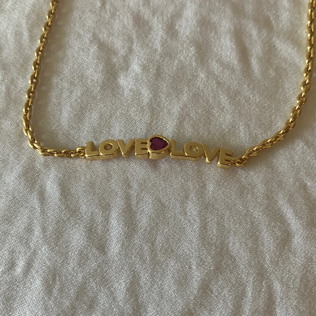 Kate Spade: Gold Tone “Love Love” Bracelet- Red Heart Accent- Pink Dust Bag - Image 3