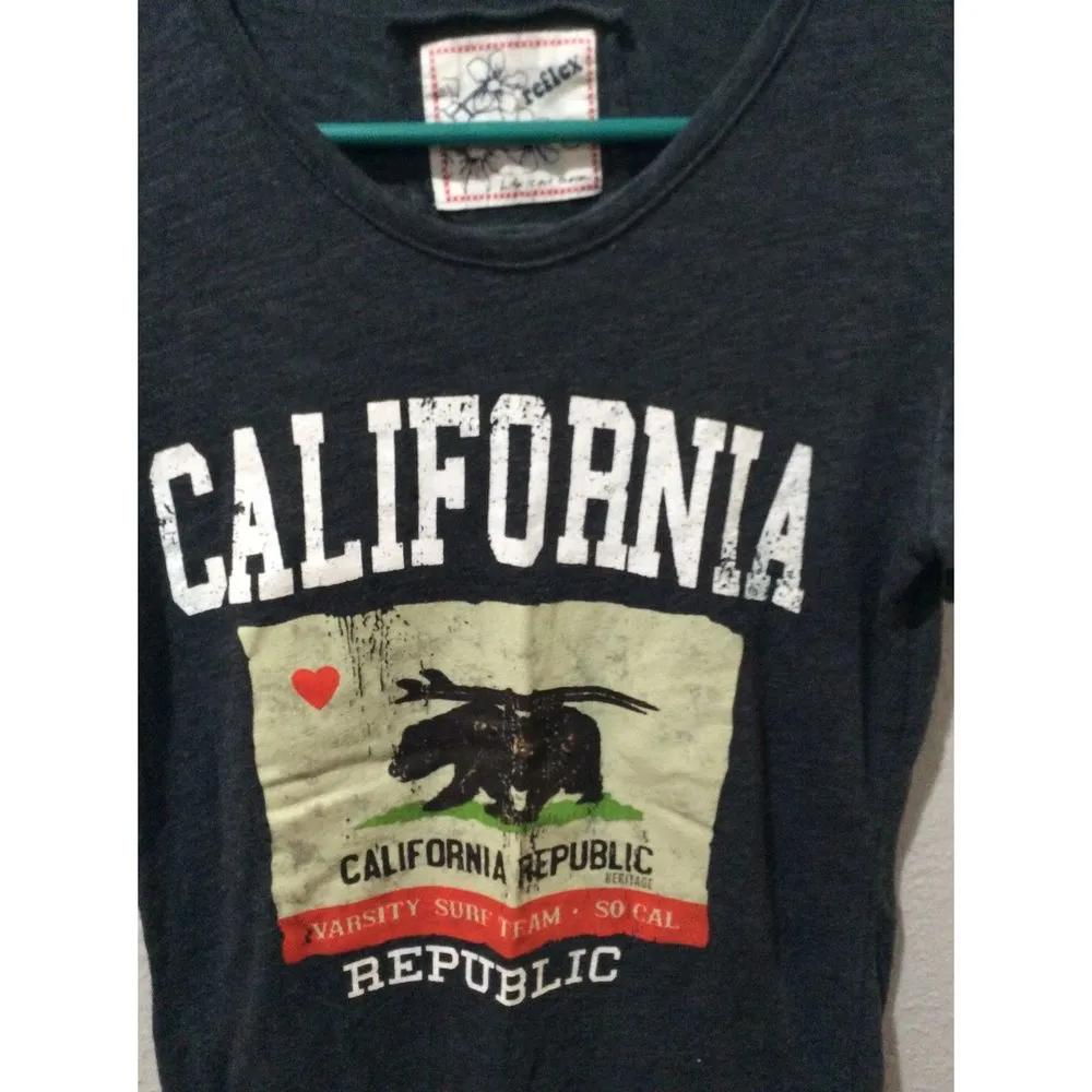 California Republic Surf T shirt Bear M Navy blue short sleeve Reflex Size M - Image 3