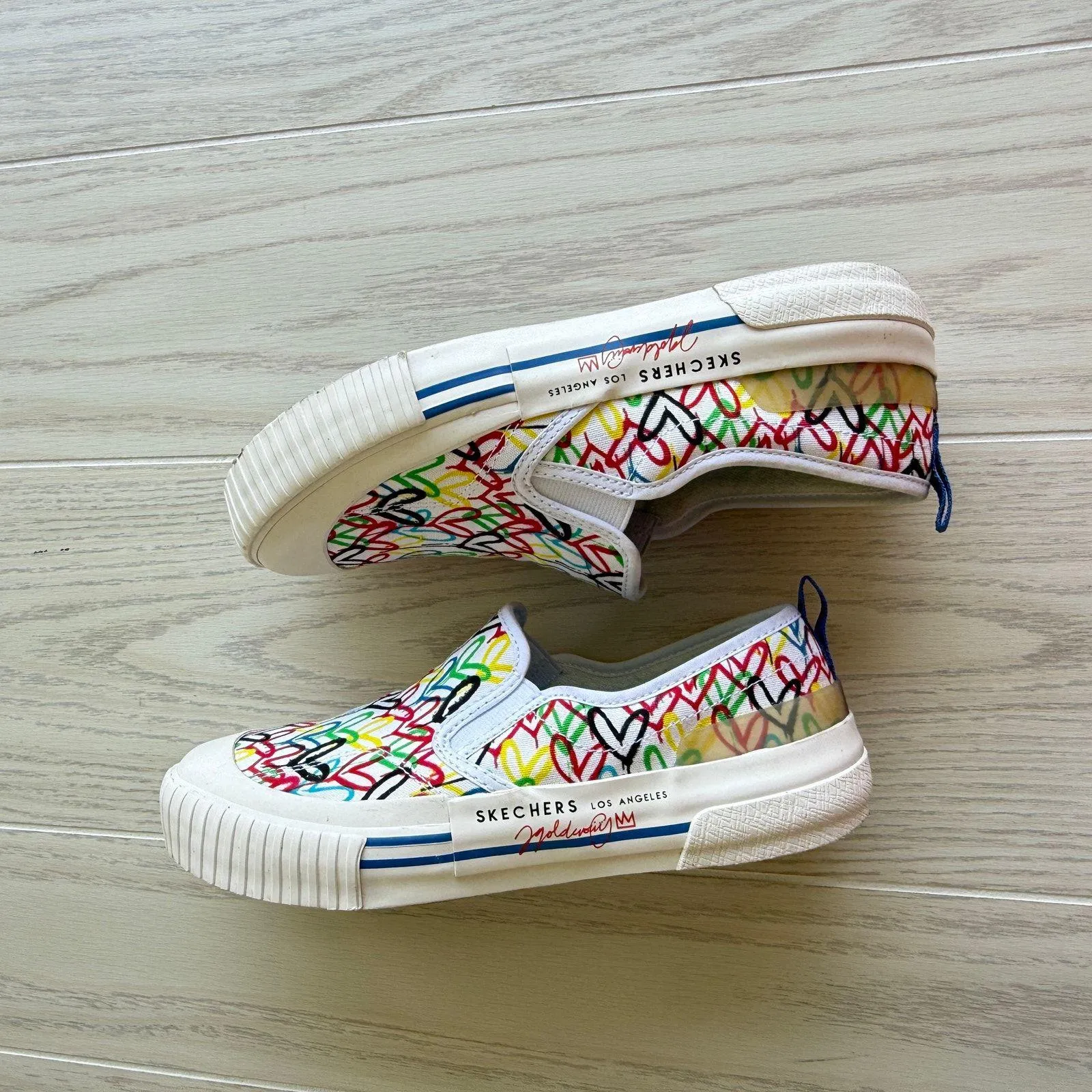 Skechers Street Women's James Goldcrown Lovewall Heart Slip On Sneakers Size 6 White - Image 4