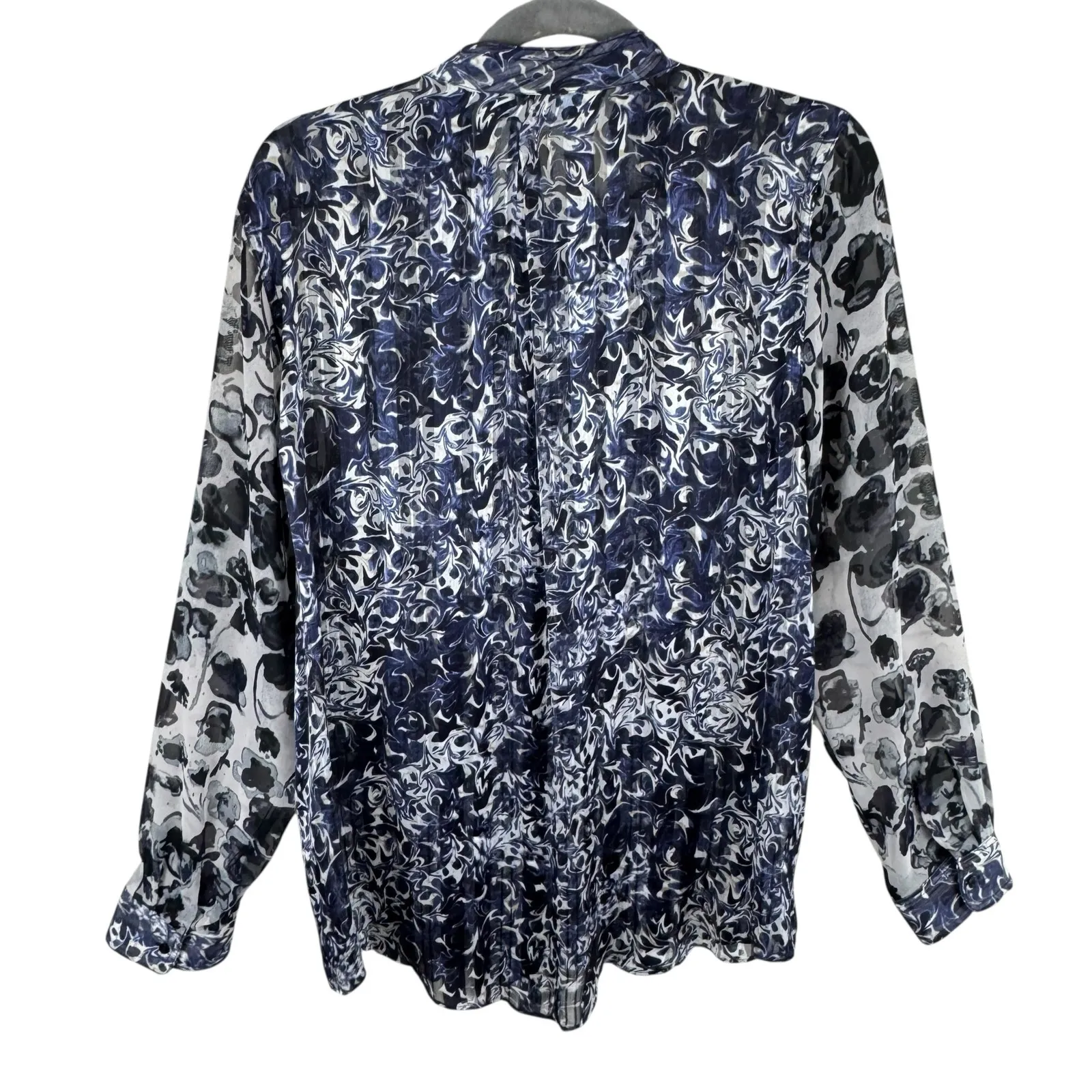 Simply Vera‎ Vera Bradley Black Blue Sheer Blouse Large - Image 2