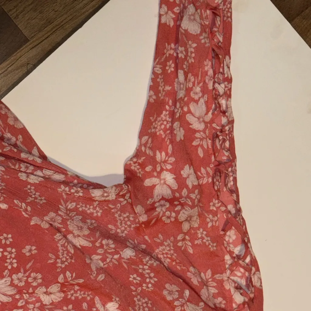 Como Blu Coral Floral Women's Top Long sleeve open design smocked bottom Sz L Pink Size L - Image 3