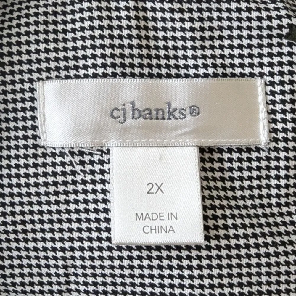 Christopher & Banks Houndstooth Plaid Floral Button Up Shirt Black White Size 2X - Image 5
