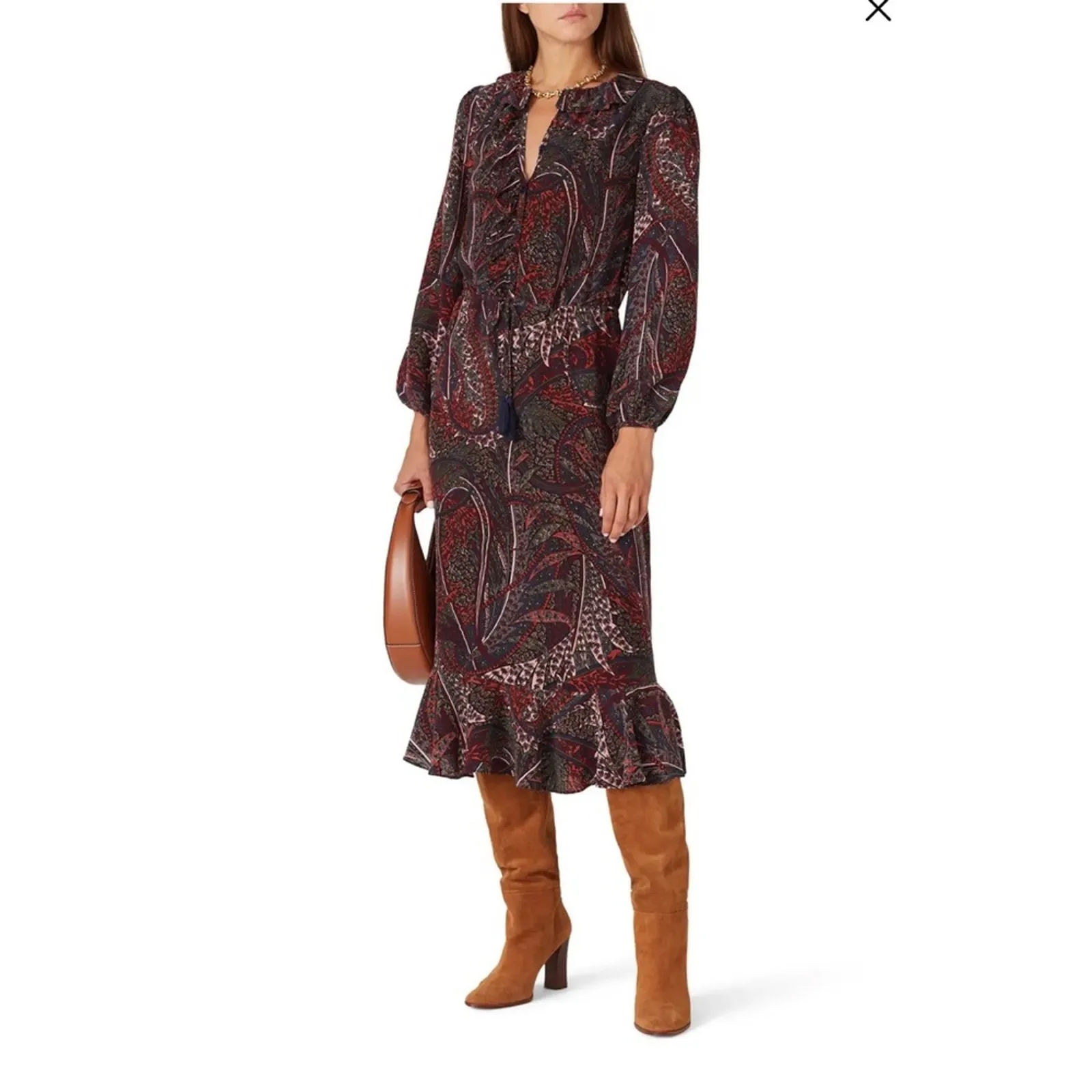 Vanessa Bruno Pryska Abstract Floral Paisley dark Colorful Midi Dress Purple Size 4 - Image 2