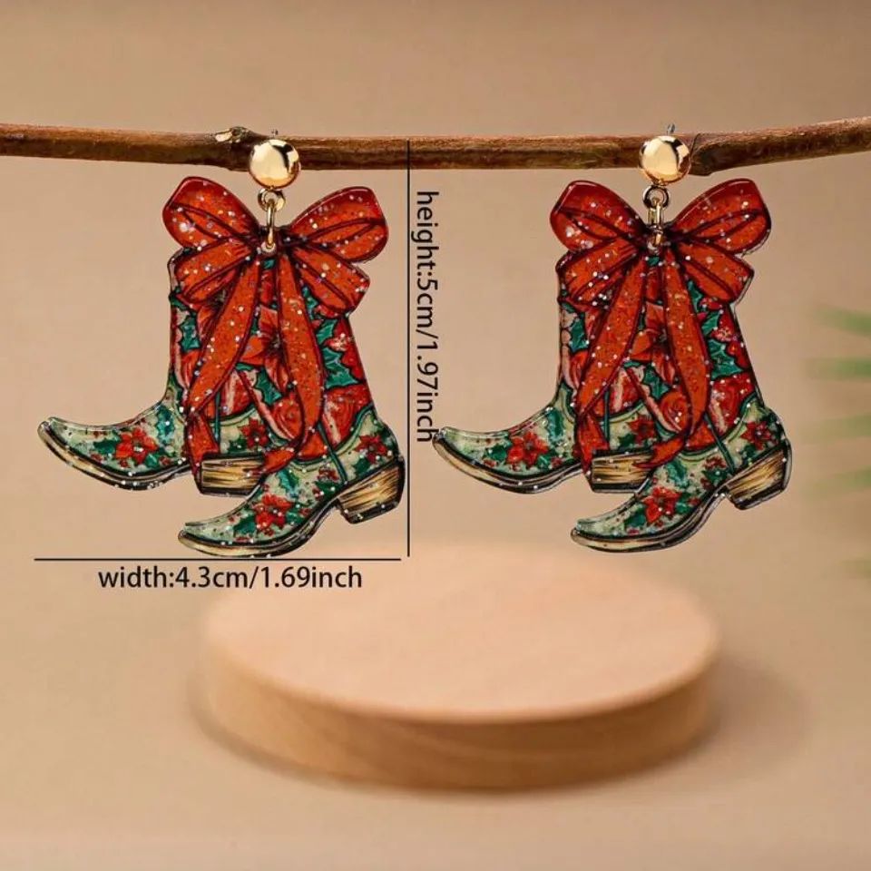 🤠🤠🤠3 for 12$🤠🤠🤠Festive Red and Green Boot Earrings - Image 3