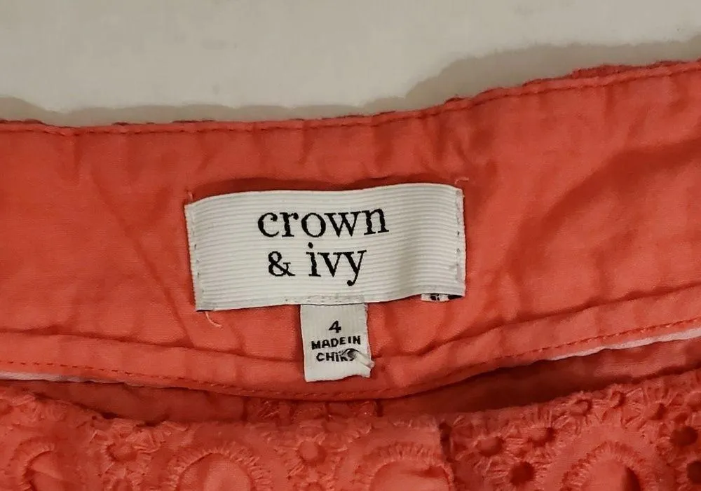 Crown & Ivy Womens Pink Lace Eyelet Shorts Sz:4 - Image 3