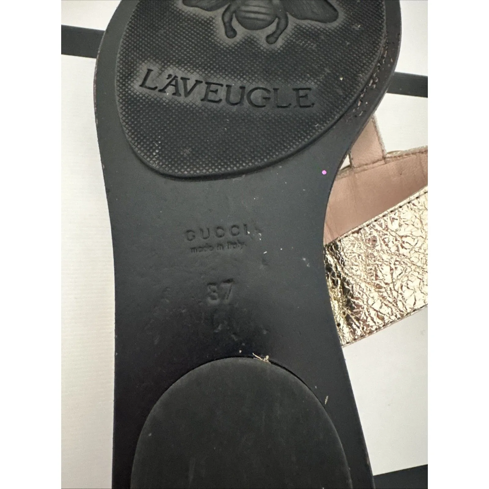 Gucci GG Gold Marmont Leather Thong Sandals Flat Shoes Authentic EU 37 US 7 - Image 7