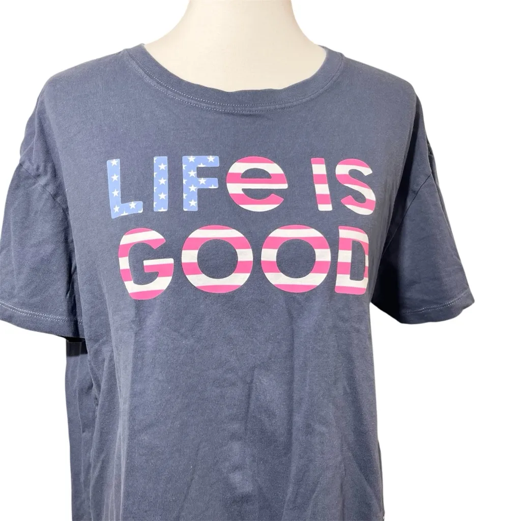 Life Is Good Blue Women's Cropped Crusher T-Shirt Size Large - Image 3