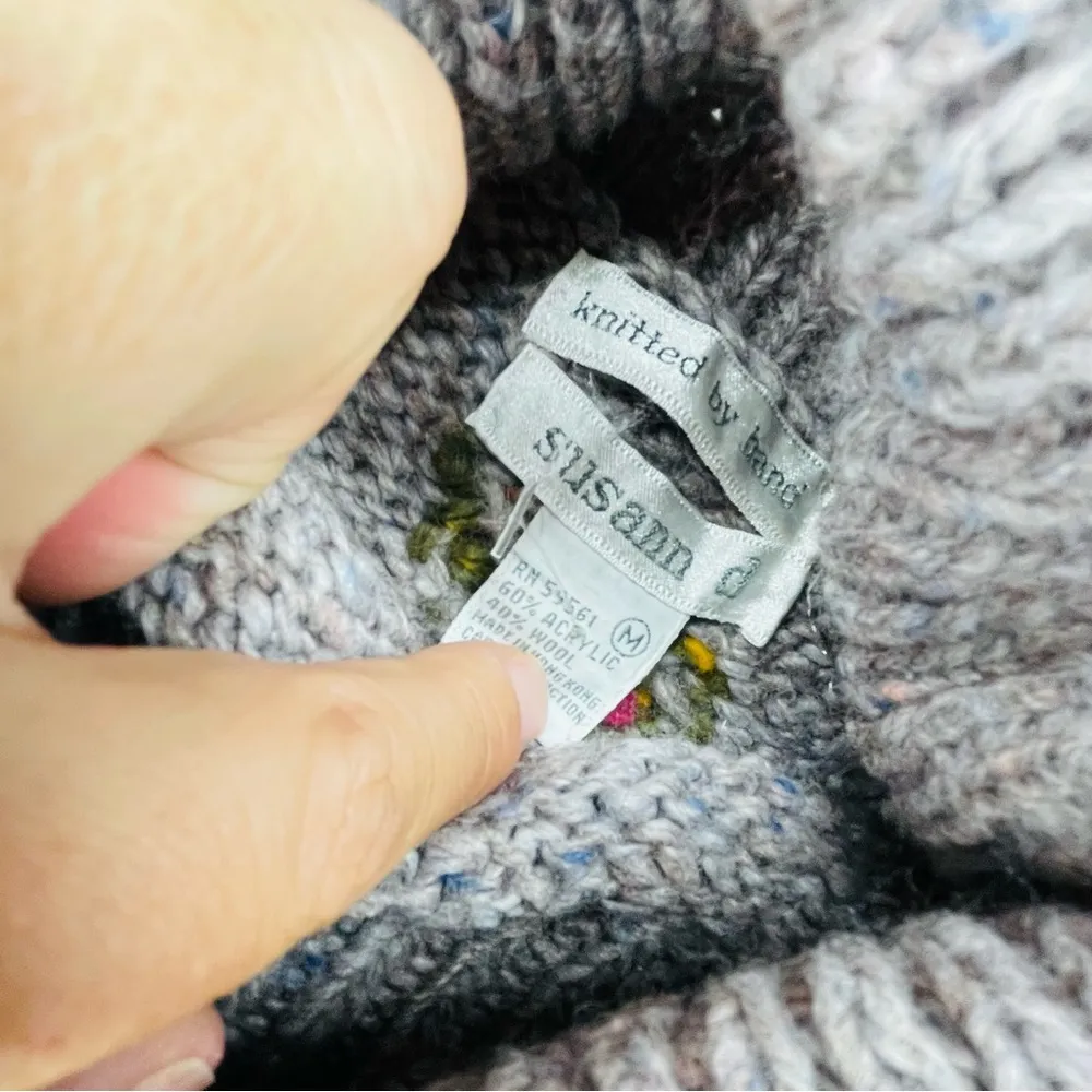 Vintage susann D long sleeve knit turtle neck sweater flower pattern Pom Pom’s m Blue Size M - Image 7