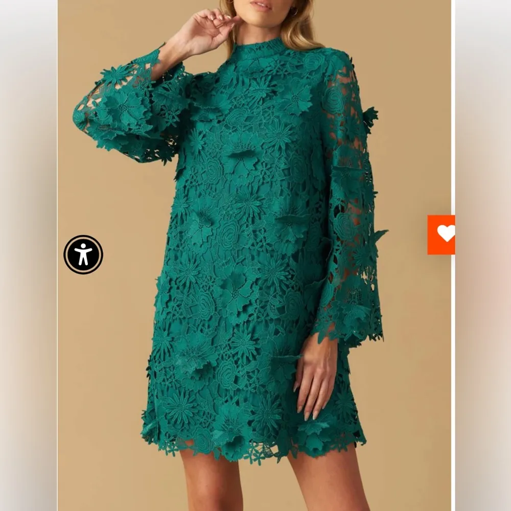 J.Marie Seraphina 3D Floral Green Lace Applique Button Down Midi Dress XS D8 - Image 5