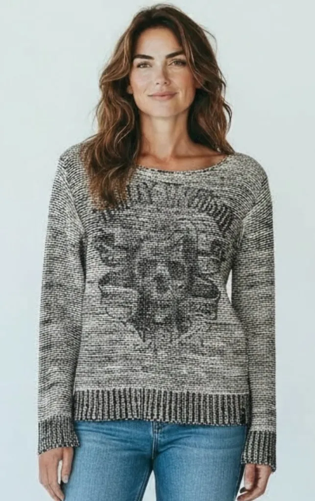 Harley Davidson Knit Sweater Skull Biker Edgy Grunge Graphic Pullover Size S Black - Image 1