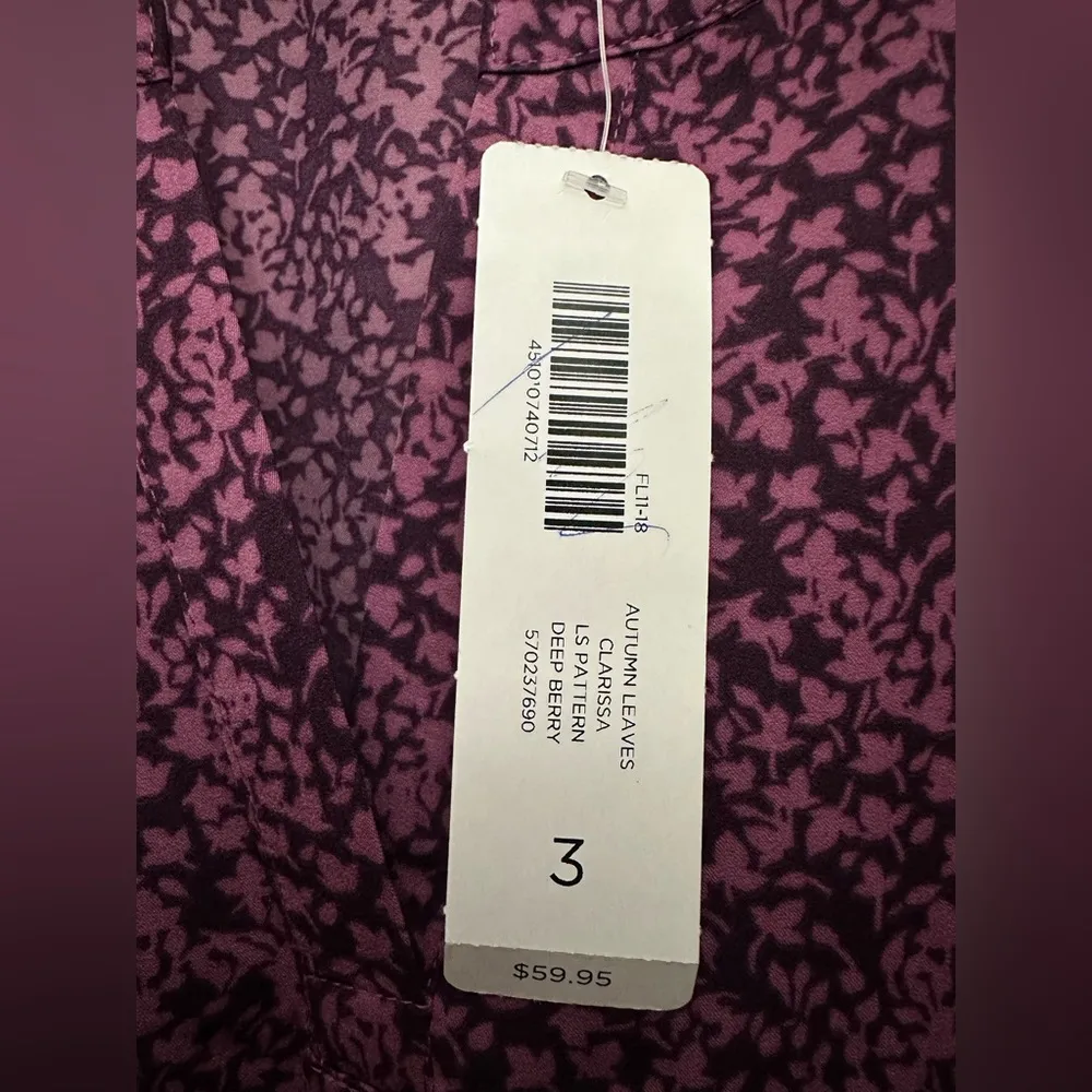 Chicos Autumn Leaves Clarissa Blouse Size 3 Deep Berry Purple Roll Tab NWT - Image 3