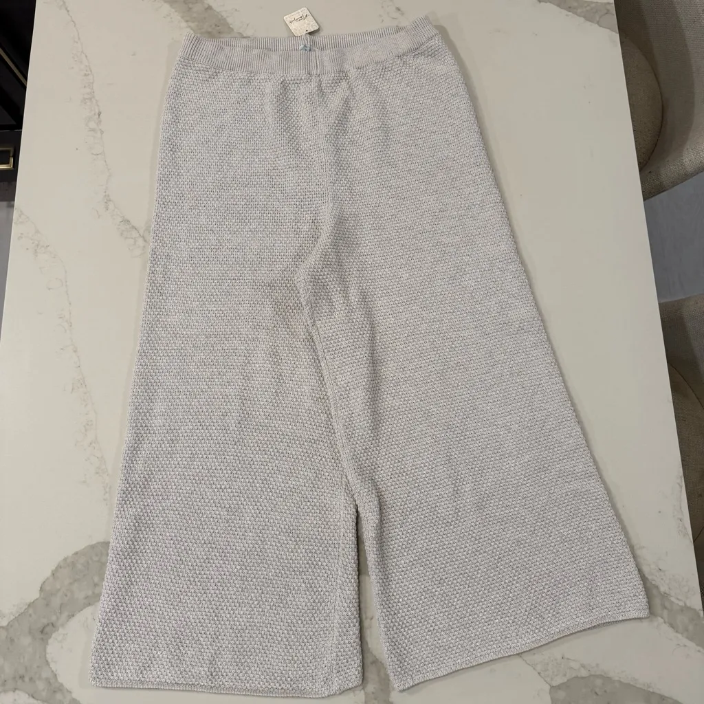 Free People Beach NWT Hailee Sweater Knit Wide Leg Pants Womens XL Ivory Heather - Image 4