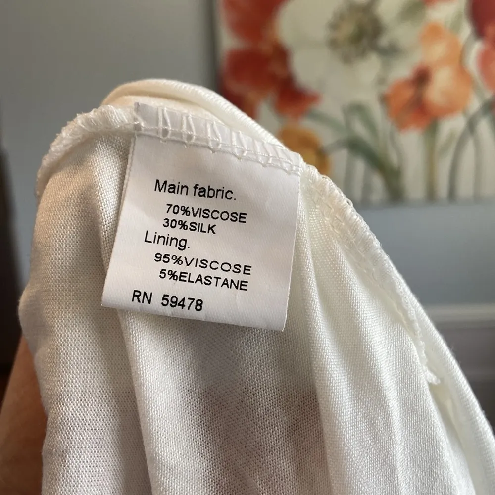 Le Ragazze Silk Floral Midi Dress Sleeveless Ruffles Tiered Formal Size Medium White - Image 14