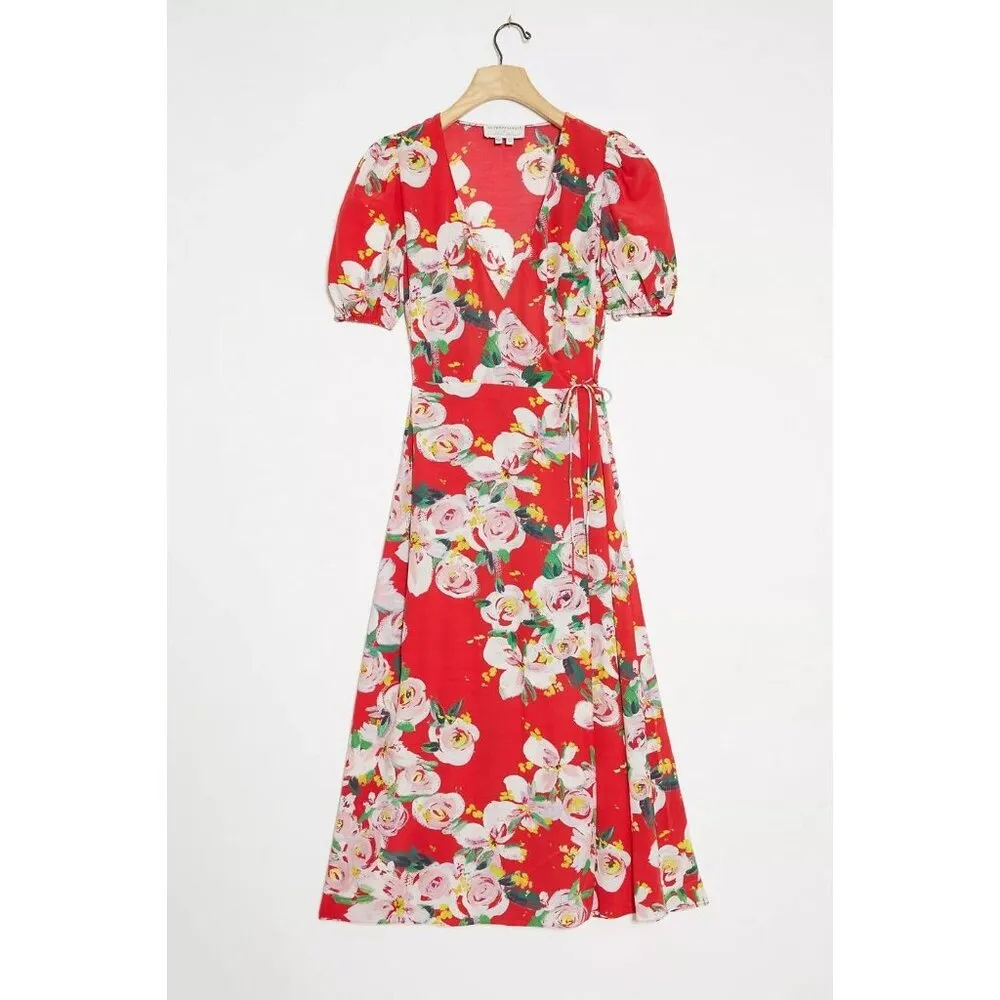 NWT Anthropologie Rosalia Red floral Wrap Midi Dress Size 4 - Image 2