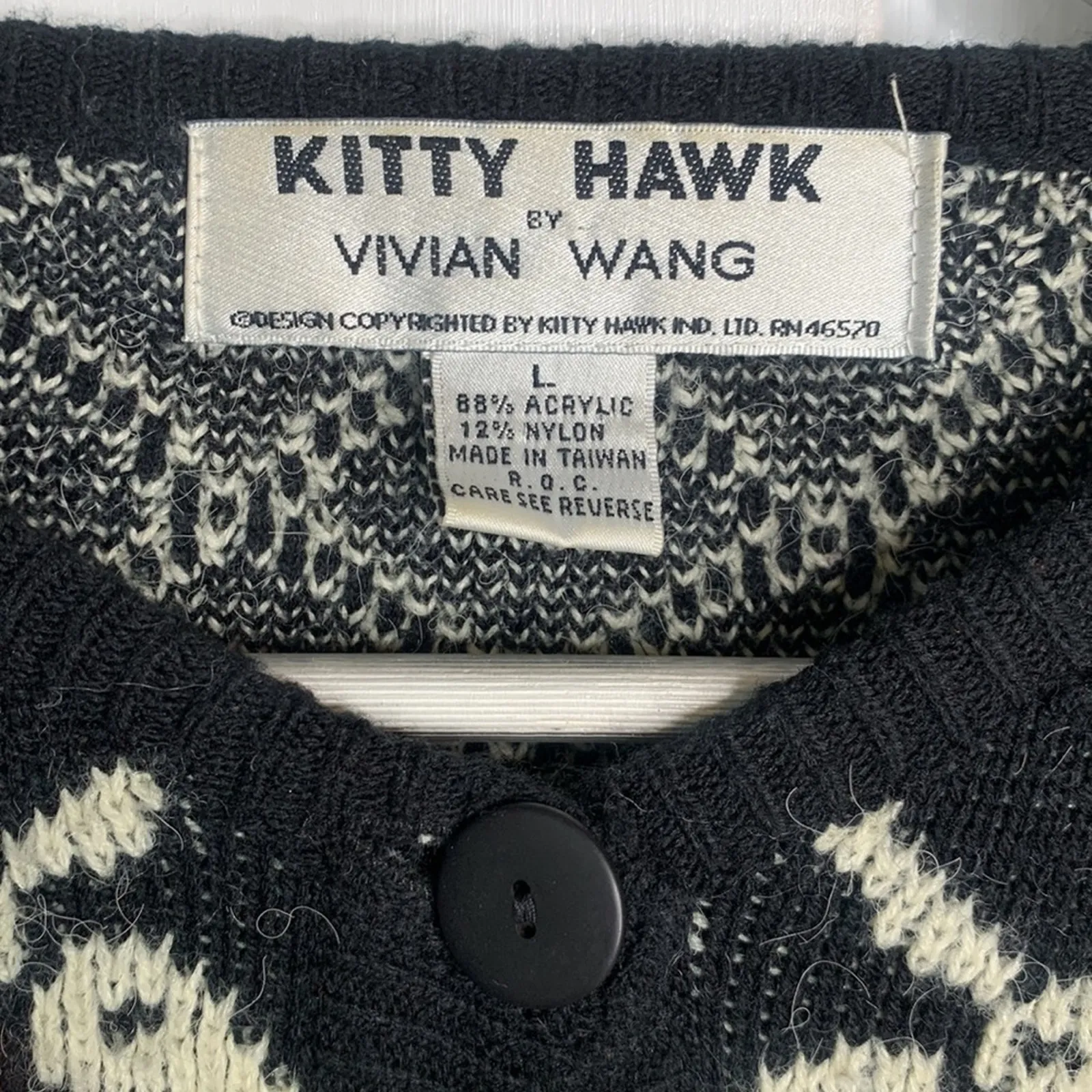 Kitty Hawk by Vivian Wang Vintage Pearl Embellished Black Cream Cardigan Sz M Size M - Image 2