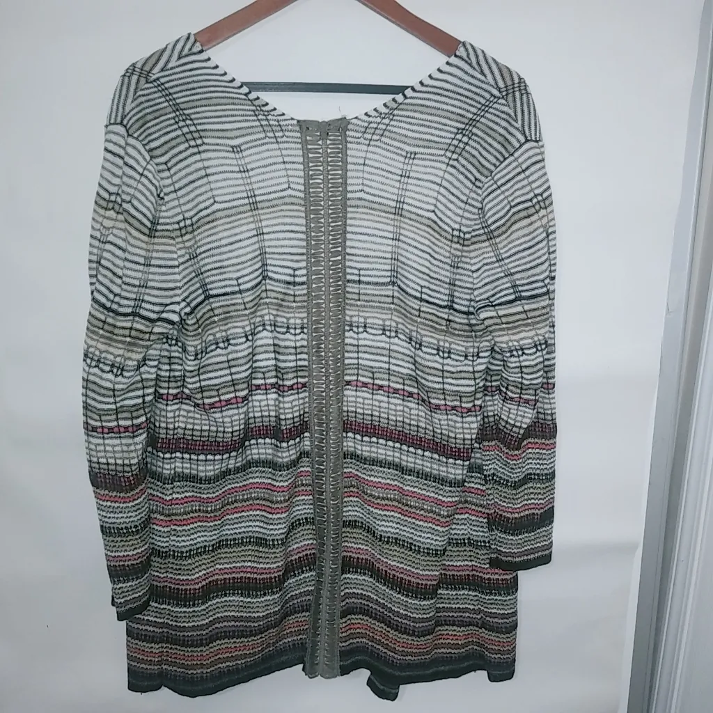 Nic & Zoe M Oversized Knit Earth Colors Striped Open Cardigan Duster Top - Image 4