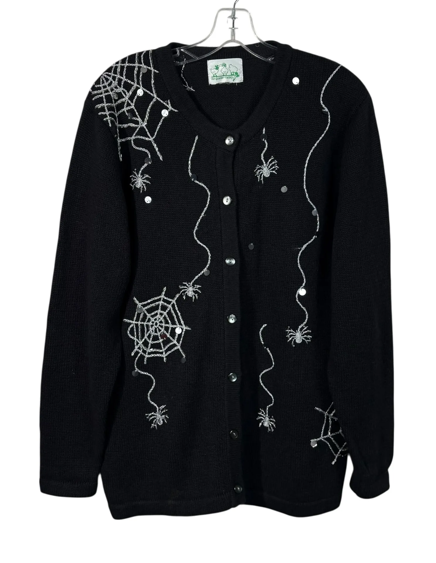 The Quacker Factory Vintage Halloween Spider Web Beaded Button Down Cardigan XL - Image 1