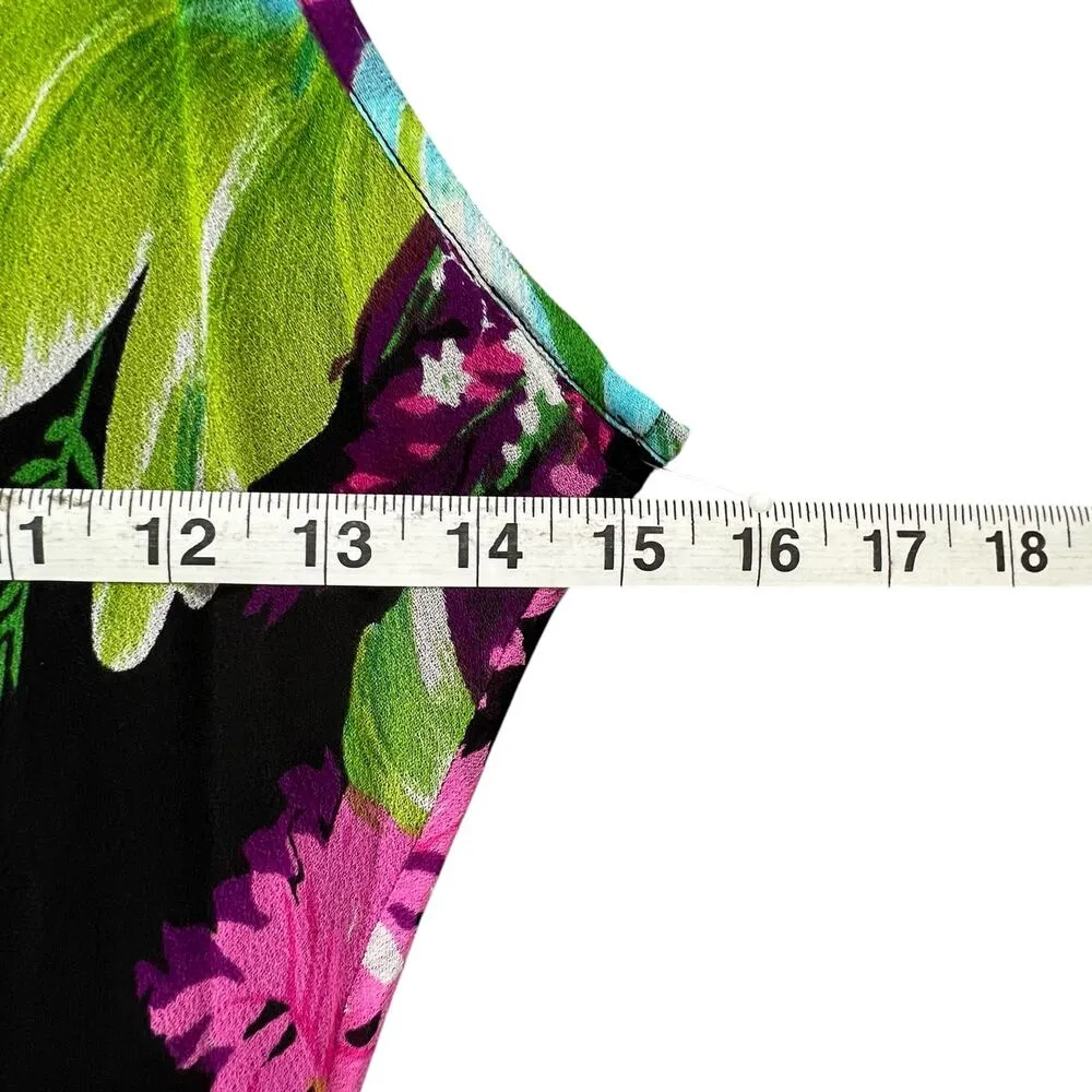 Vintage Y2K Papillon Maxi Dress M Black Floral Asymmetric Tropical Coconut Girl - Image 8