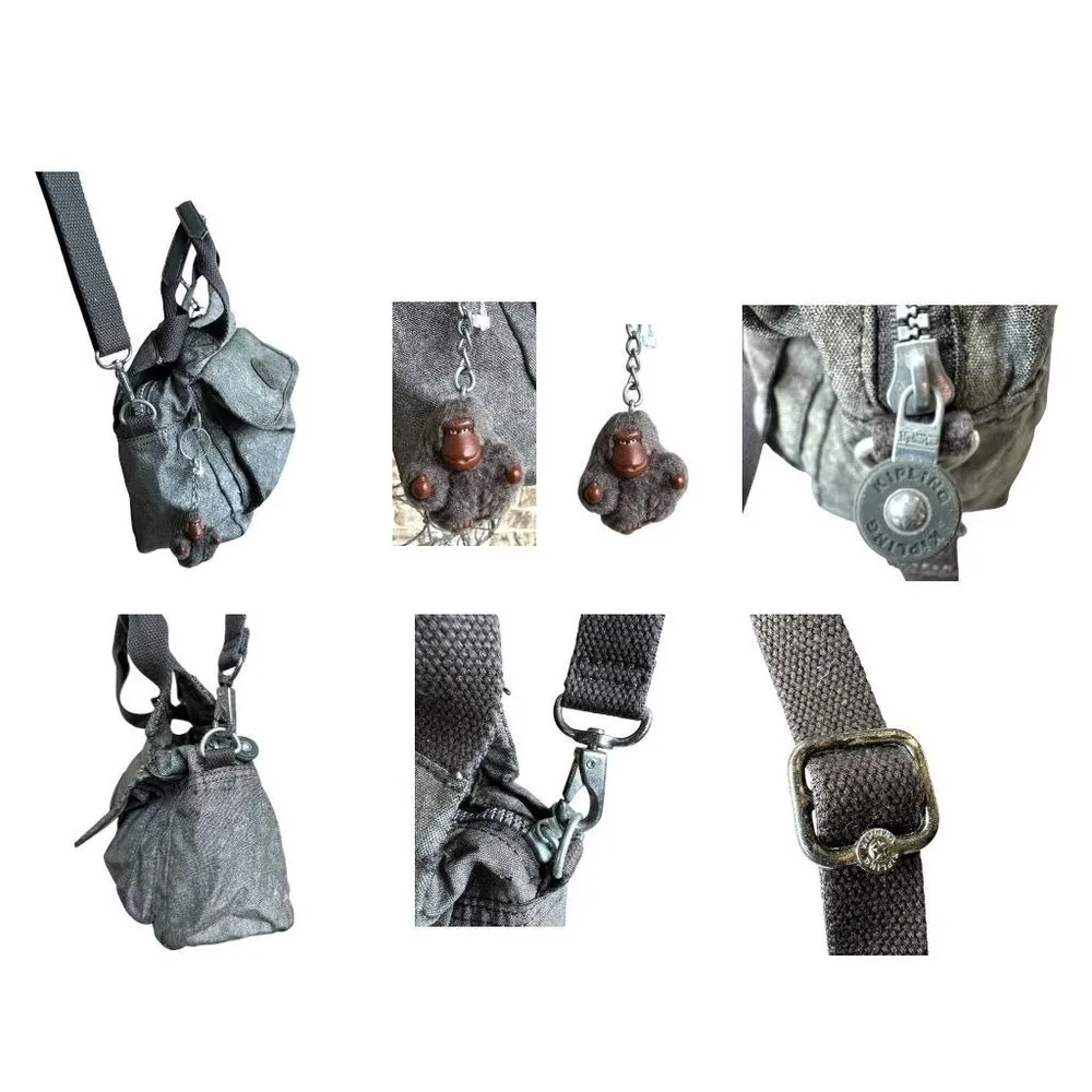 VTG Kipling Crossbody Bag Roger Gorilla Ape Hang Tag Gray Strap Flap Closer READ - Image 5