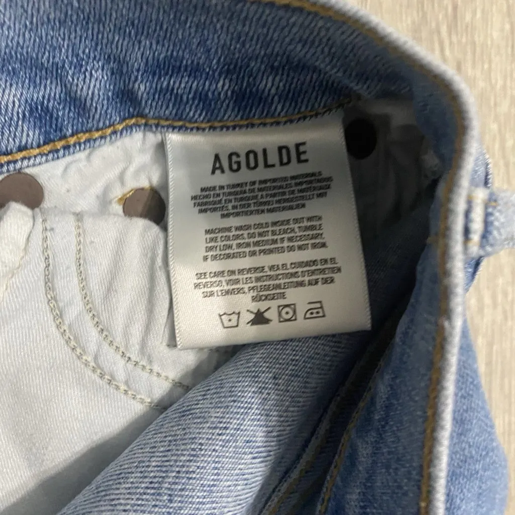 AGOLDE Sophie Crop Mid Rise Jean With Chewed Hem Womens 27 Blue Stretch Denim - Image 5