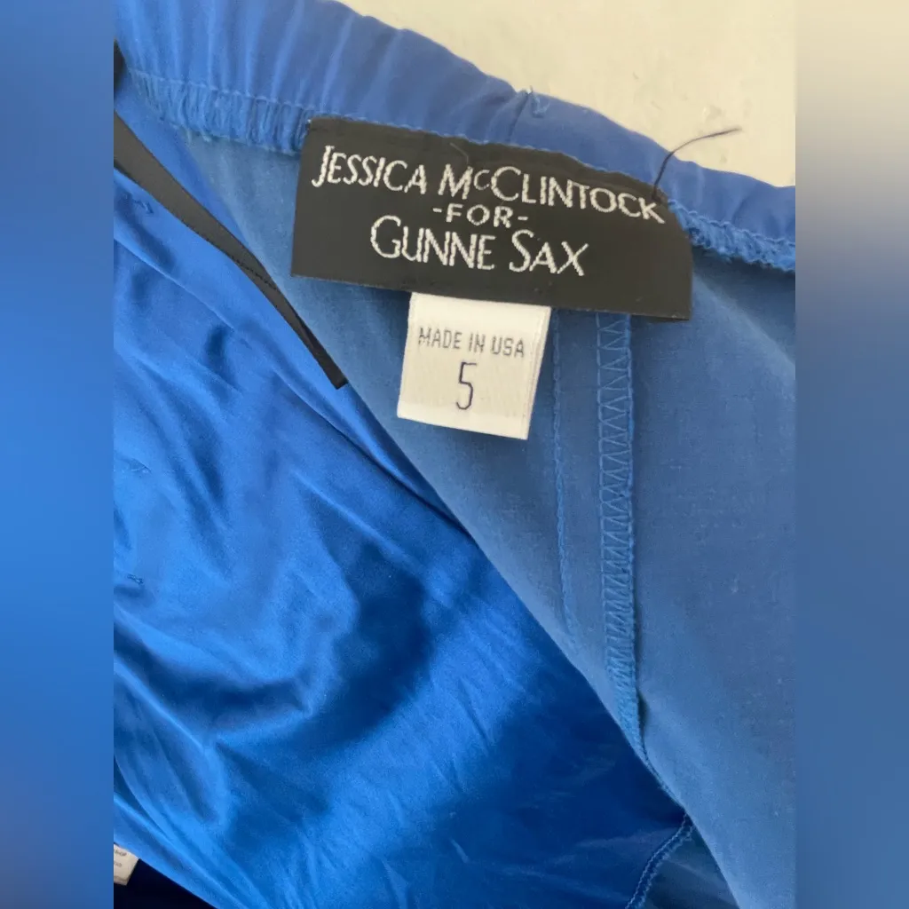 90s Vintage Jessica McClintock Gunne Sax Blue Bow Strapless Party Dress; size 5 - Image 5