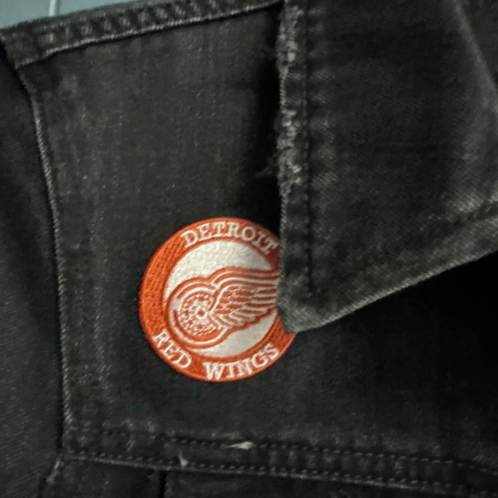 Custom Old Navy DETROiT RED WINGS Black Jean Jacket Women’s Size M Medium Denim - Image 5