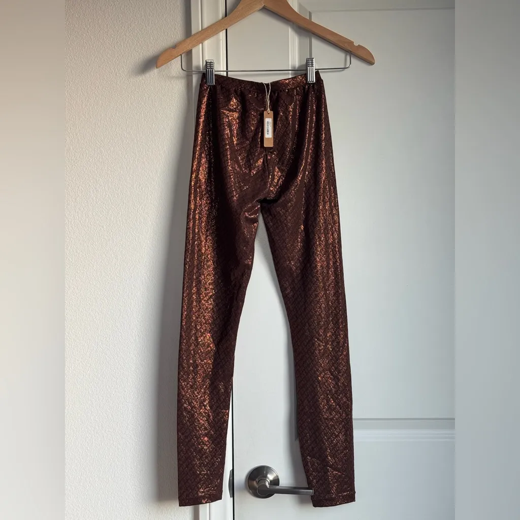 NWT Skims Logo Foil Print Metallic Shimmer Leggings XXS - Image 4