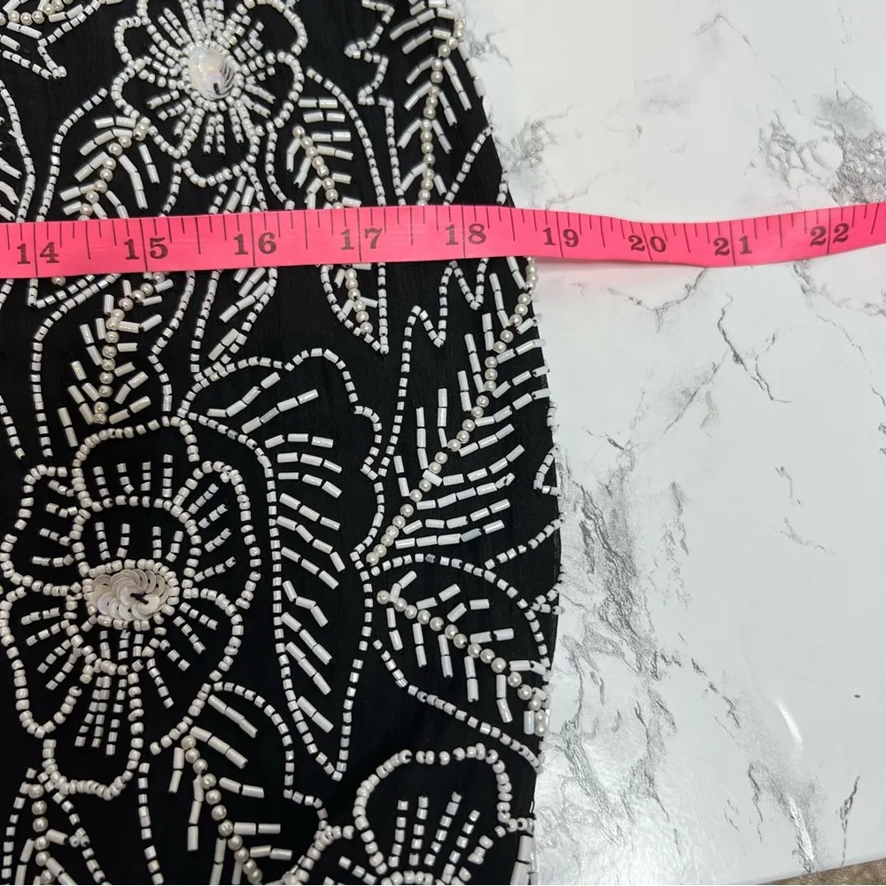 Vintage Stenay silk beaded sequin gown maxi with slit black white Sz 8 - Image 8