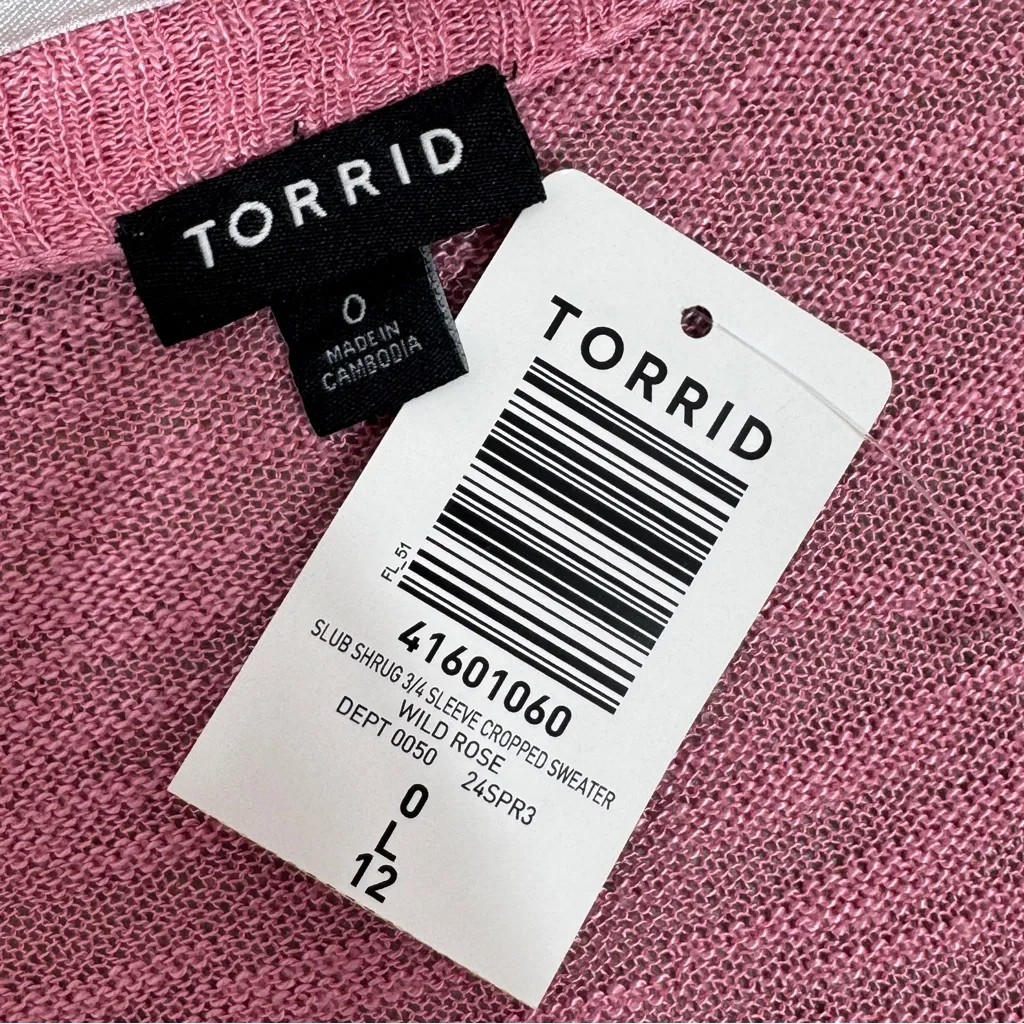 Torrid Slub Knit 3/4 Sleeve Cropped Shrug Cardigan Pink Large - Image 9