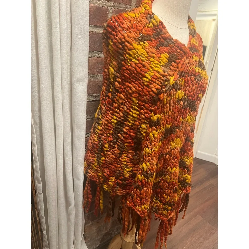 Micco Made in Japan Wool Poncho Orange Size M - Image 3