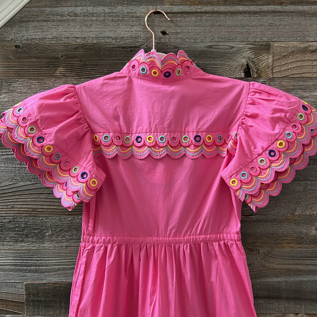 CeliaB NWT Alvis Fuchia Pink Scalloped Embroidered Tie Waist Midi Dress Size XS - Image 9