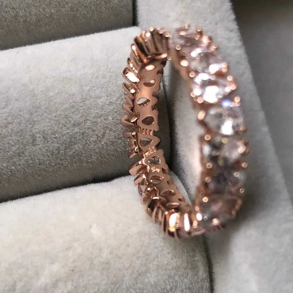Pandora 14k Rose Gold Plated Alternating Sparkling Band Ring CZ US 7 - Image 7