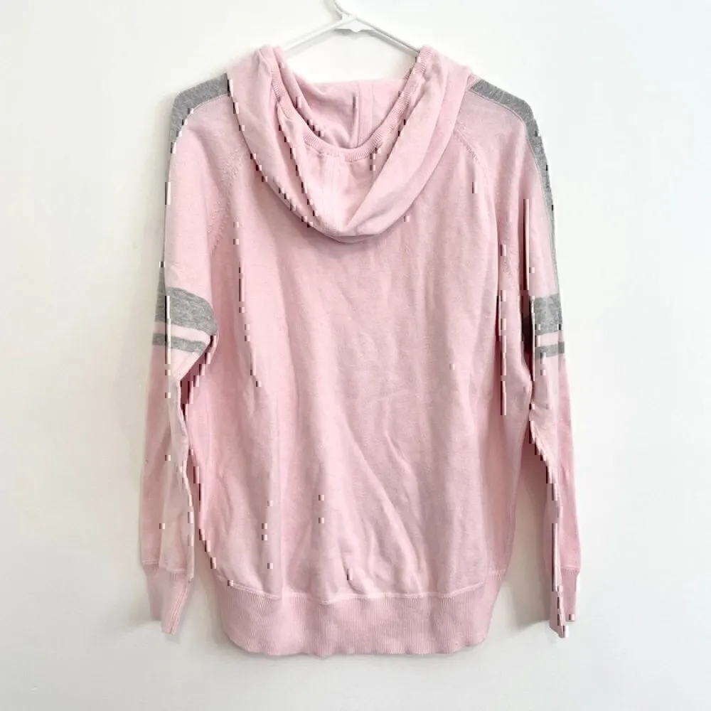 ATHLETA Rally Hoodie Sweater Light Baby Pink Gray Stripe Knit Hooded Sweatshirt - Image 8