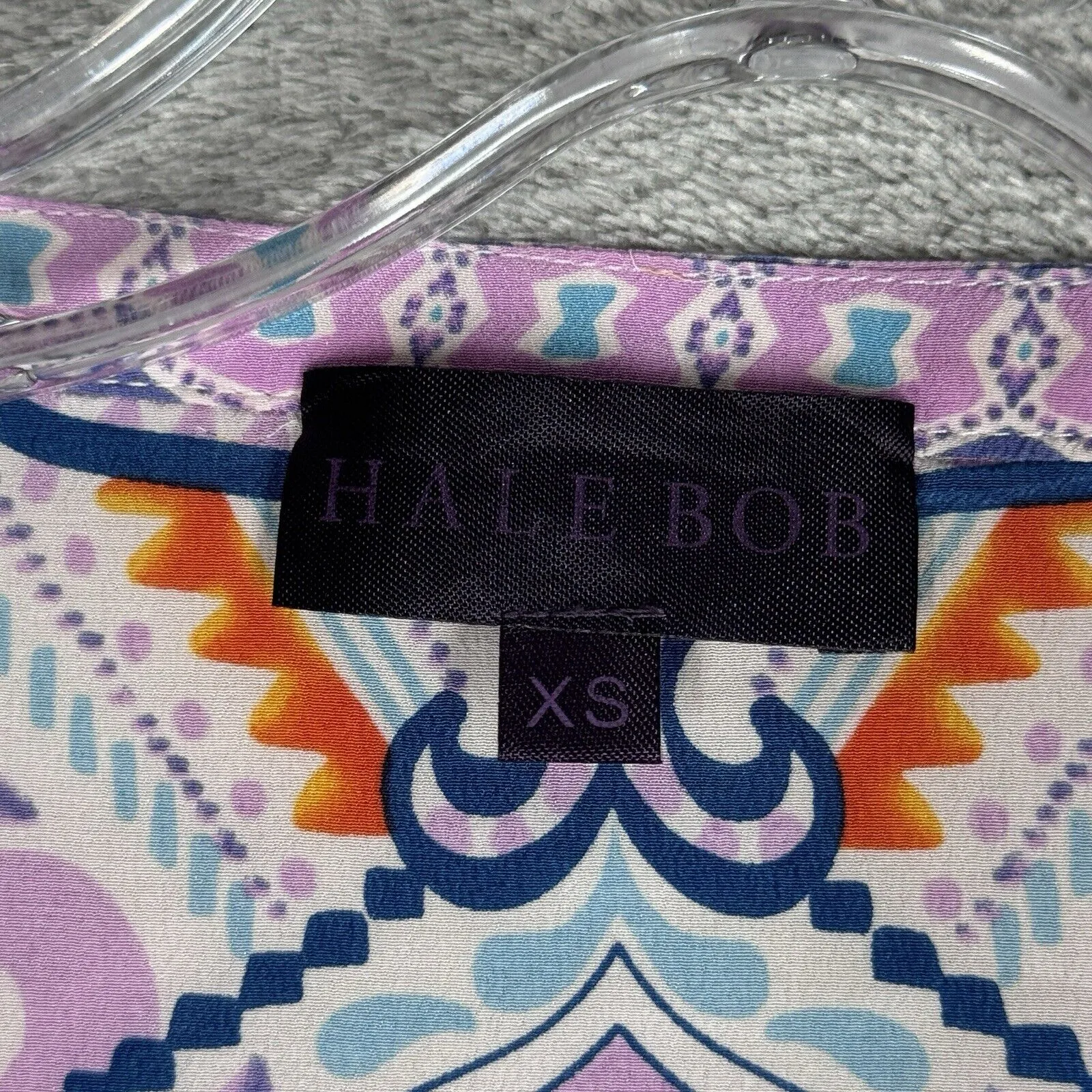 Hale Bob Shirt Women XS Orange Purple Geona‎ Silk Blouse Boho Bohemian Peasant - Image 6