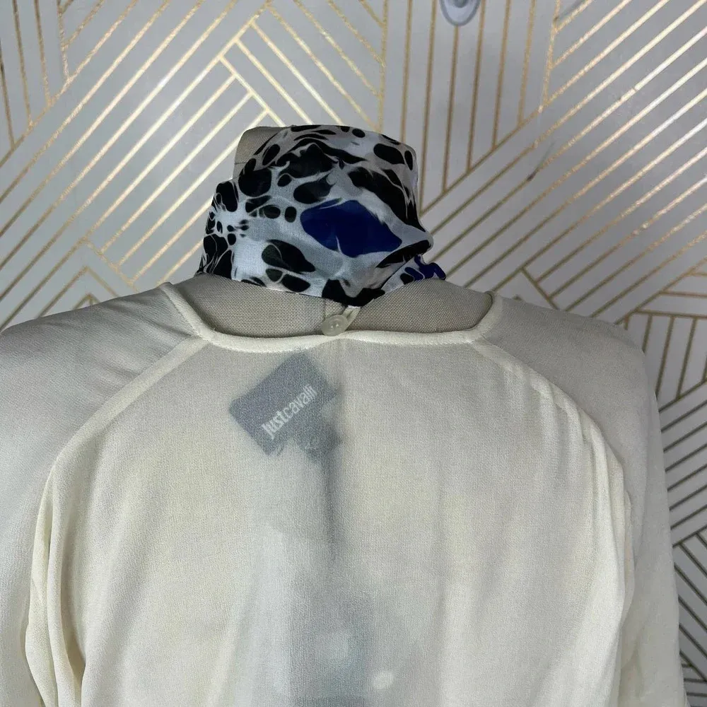 Just Cavalli Ivory See Through Scarf Decorated Blouse Top Size 42 / US 6 - Image 9