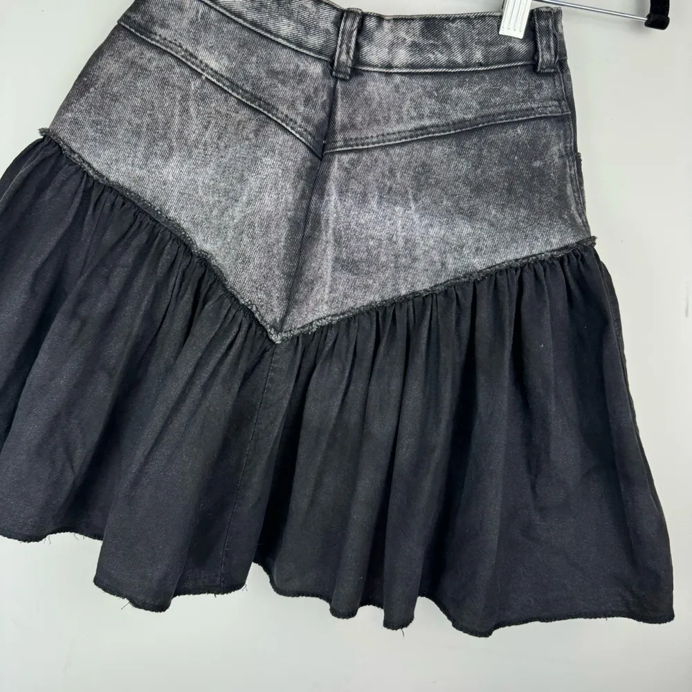 Vtg Y2K Denim Pleated Mini Skirt Sz 0 Mixed Media Grunge Streetwear Black - Image 9