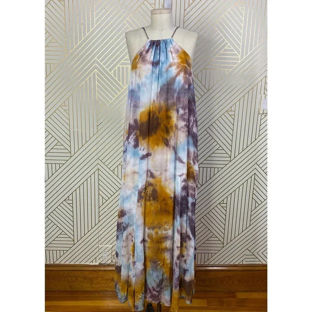 Young Fabulous & Broke Elie Trapeze Orange Blue White Maxi‎ Dress Size Medium - Image 3