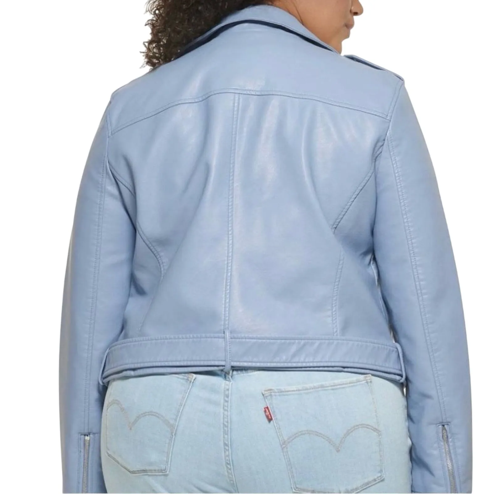 Levi’s Womens Faux Leather Belted Moto Jacket in Dusty Blue Size 2X New w/o Tag - Image 5