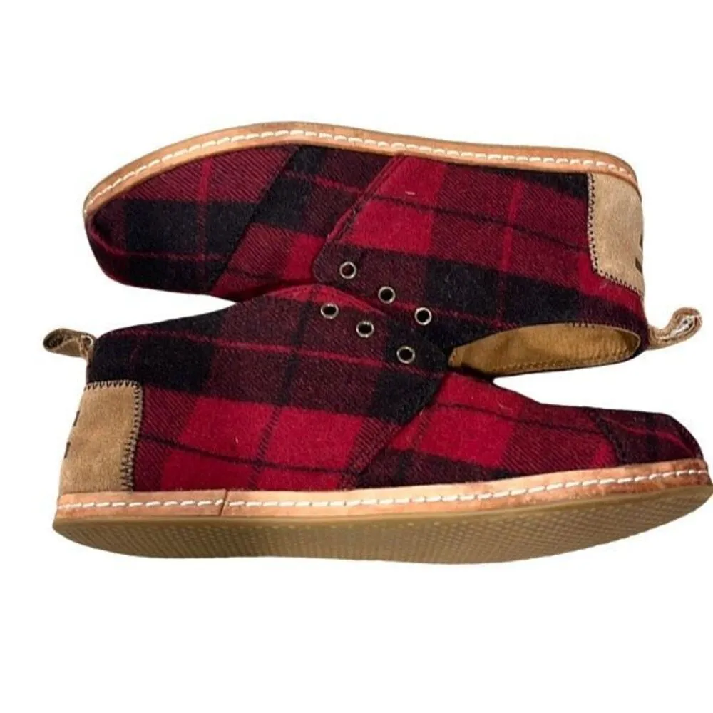Toms Womens Plaid Felt On Leather Flannel Mid Top Bota Boots Red Black Size‎ 8 - Image 3