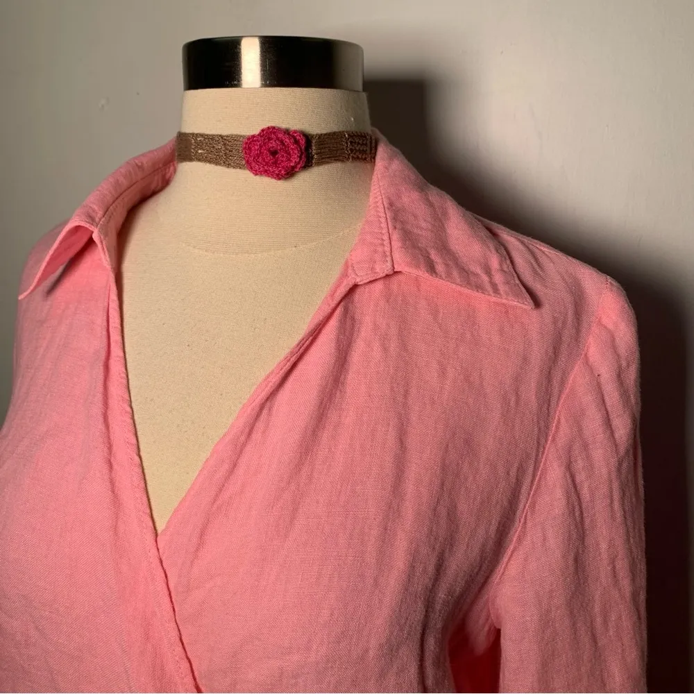 ZARA NWT 100% Linen  barbie pink wrap blouse size S ref 2624/500 summer beach - Image 4