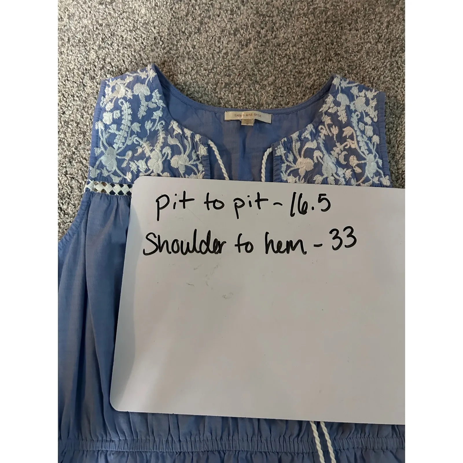 Skies Are Blue Chambray Embroidered Tassel Dress Women's Size S - Image 6