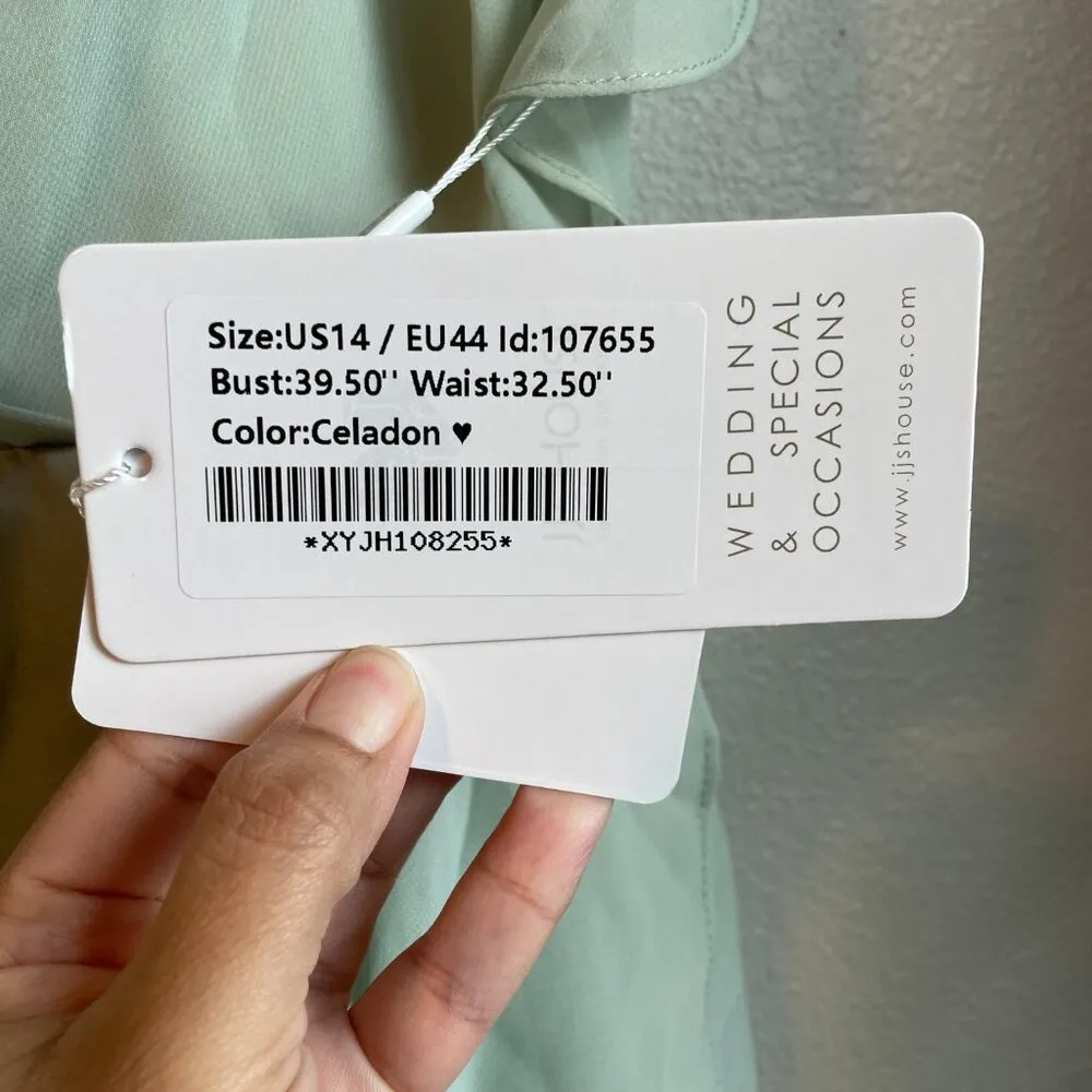 JJs House Dress Sage Size 14 V-Neck Knee-Length Chiffon Mother of Bride Wedding - Image 12