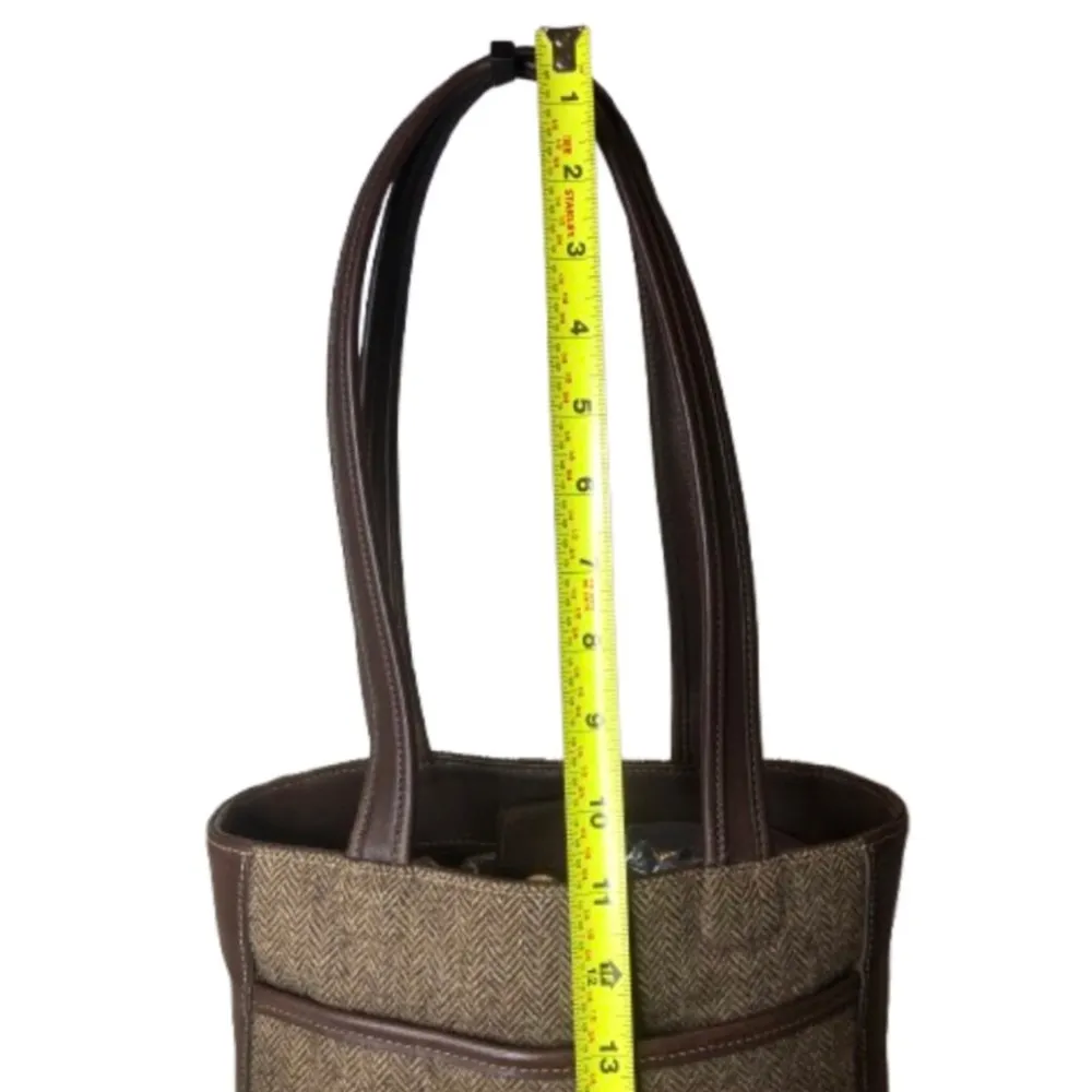 Vintage COACH Bleeker Brown Tweed Herringbone and Leather Tote Shoulder Bag 9961 - Image 8