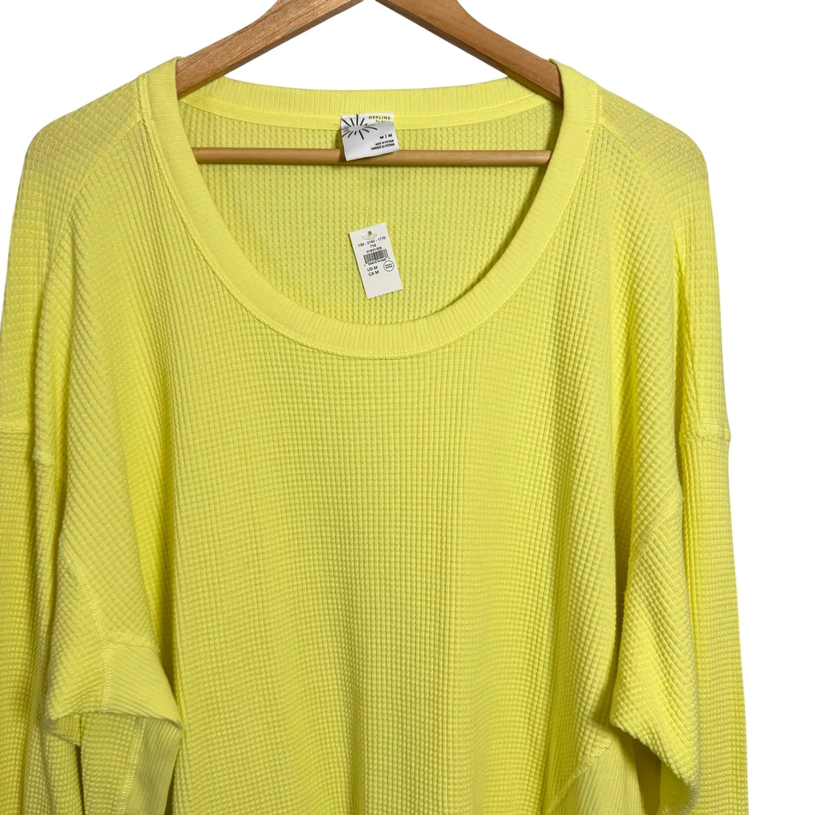 AE Offline Yellow Waffle Knit Long Sleeve Crewneck Top Size M Size M - Image 5