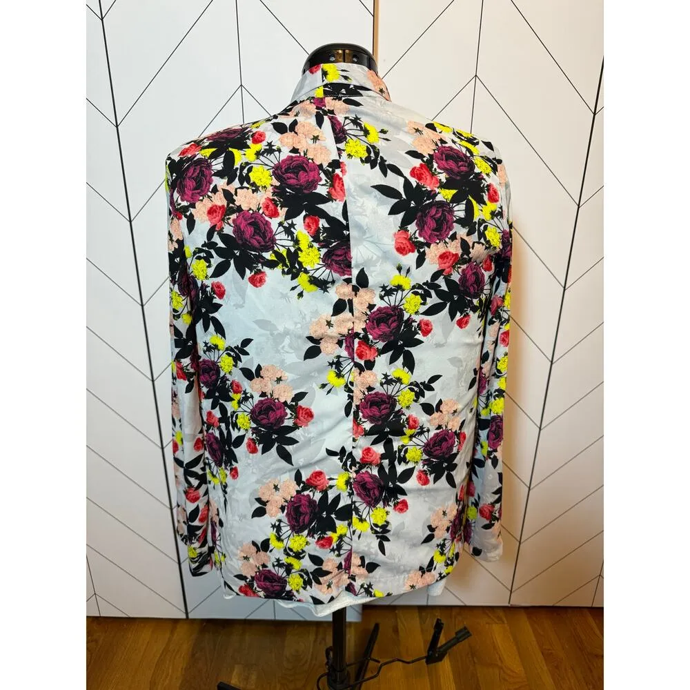 ASTR Womens Gray Pink Floral Open Front Long Sleeve Light Draped Cardigan Blazer - Image 2